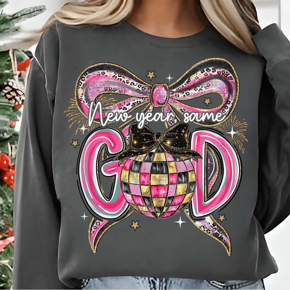 Festive Graphic Sweatshirt with Pink and Gold Design
